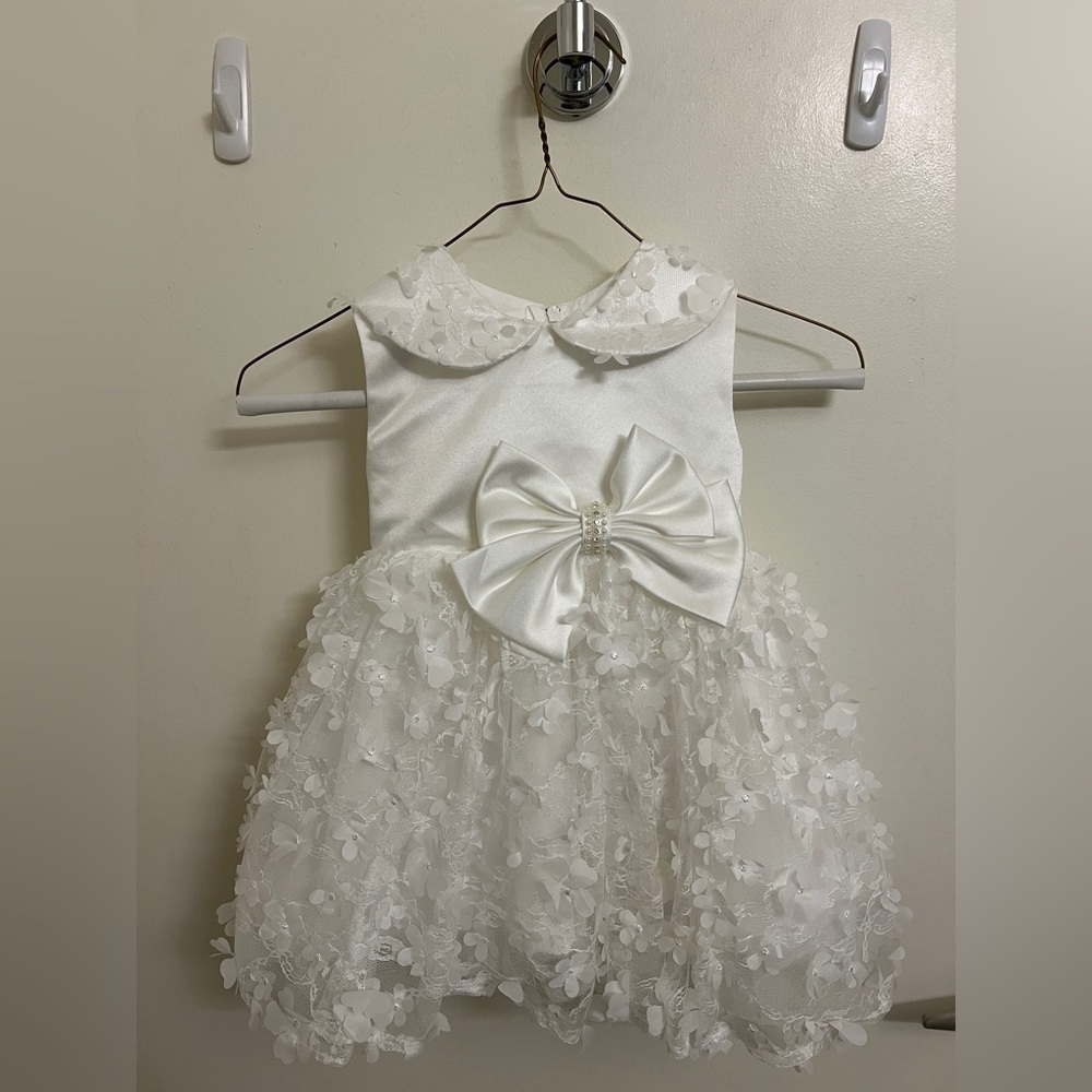 Elegant White Floral Kids Dress for 12 months old